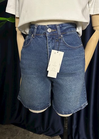 Mavi  Rahat Kesim Mini Kot Şort - Görsel 2