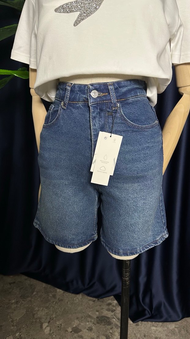 Mavi  Rahat Kesim Mini Kot Şort - Görsel 2