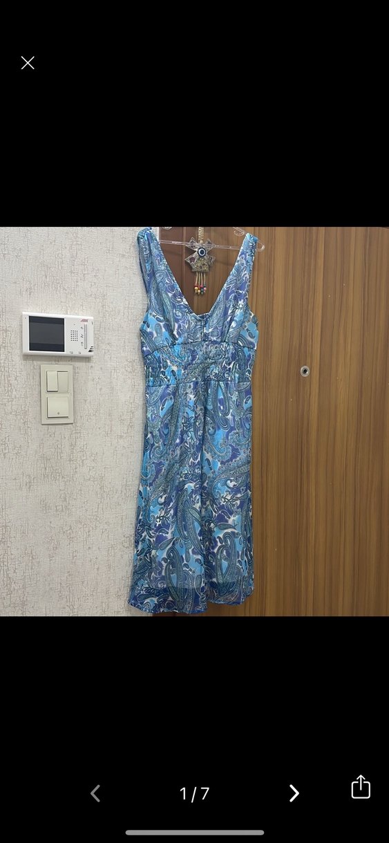 Mavi V Yaka Dantel Detaylı Uzun Bohem Elbise - Görsel 2