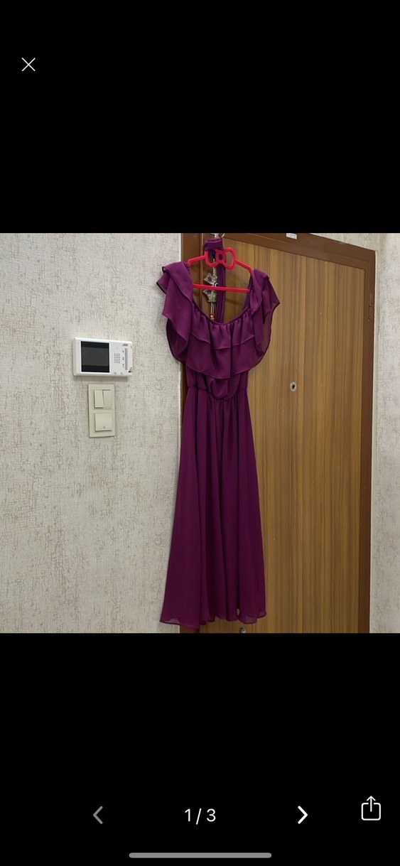 Mor Volanlı Uzun Şifon elbise - Görsel 2