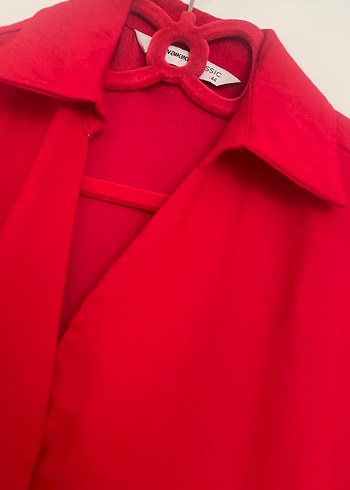 Kadın Kırmızı Keten Gömlek - Görsel 2