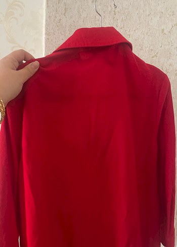Kadın Kırmızı Keten Gömlek - Görsel 3