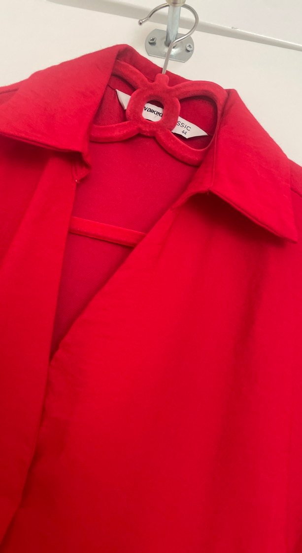 Kadın Kırmızı Keten Gömlek - Görsel 2