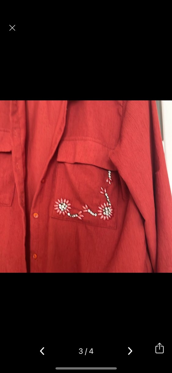 Kısa Kollu Kırmızı Nakışlı Bohem Gömlek - Görsel 3