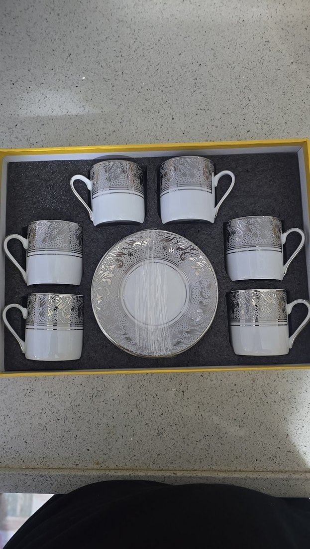 Gri Detaylı Beyaz 6'lı Kahve Fincanı Seti - Görsel 2