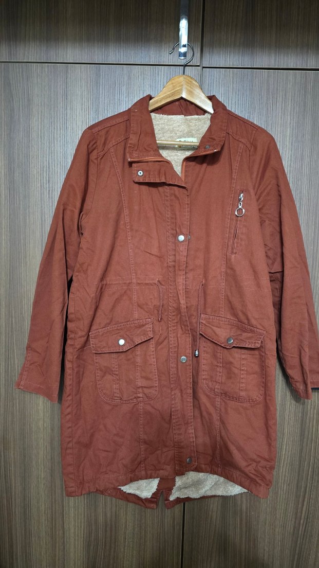 Düğmeli Kahverengi Süet Midi Kadın Ceket - Görsel 4