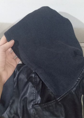 Siyah Deri Biker Ceket Yüksek Yakalı - Görsel 4