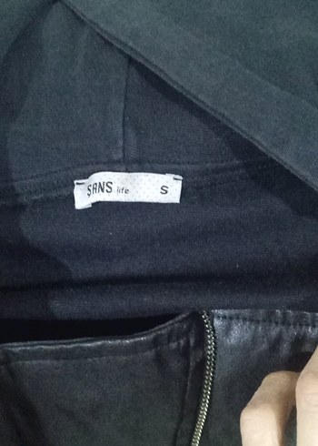 Siyah Deri Biker Ceket Yüksek Yakalı - Görsel 2