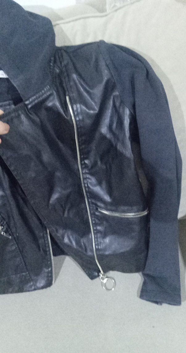 Siyah Deri Biker Ceket Yüksek Yakalı - Görsel 3