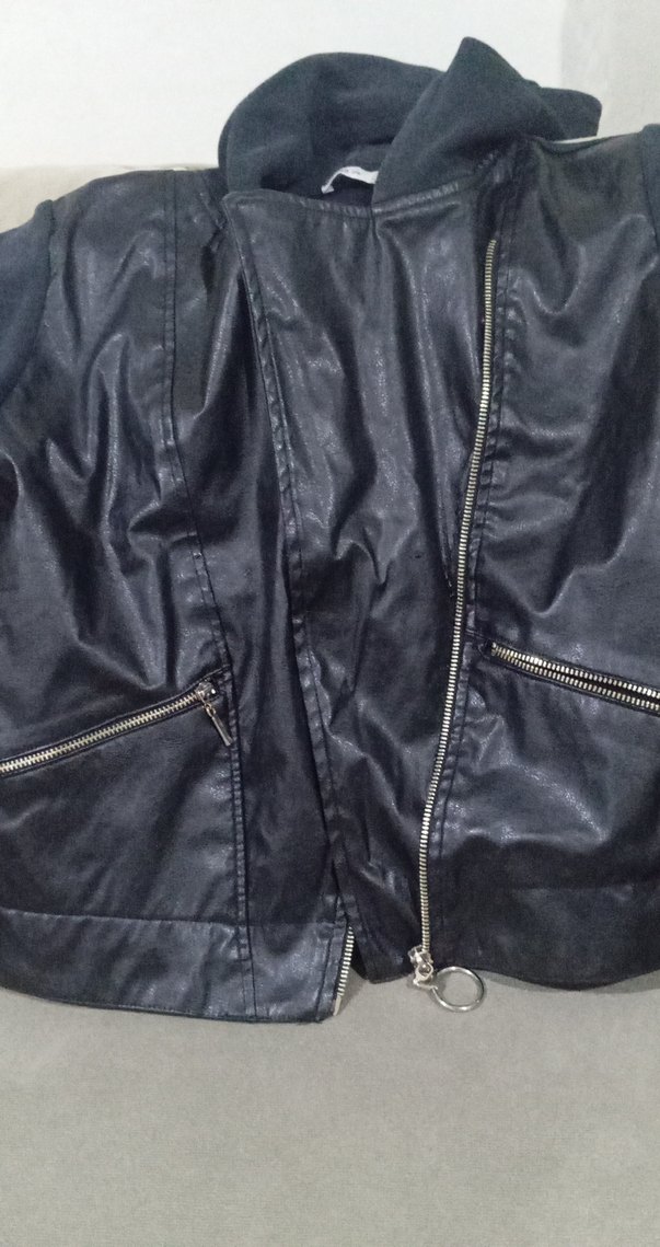 Siyah Deri Biker Ceket Yüksek Yakalı - Görsel 5