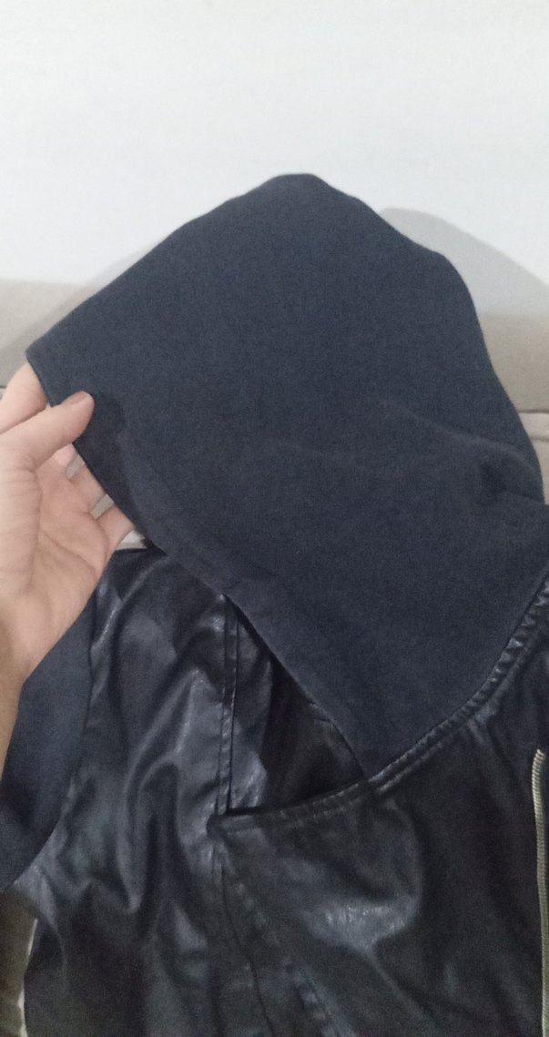 Siyah Deri Biker Ceket Yüksek Yakalı - Görsel 4