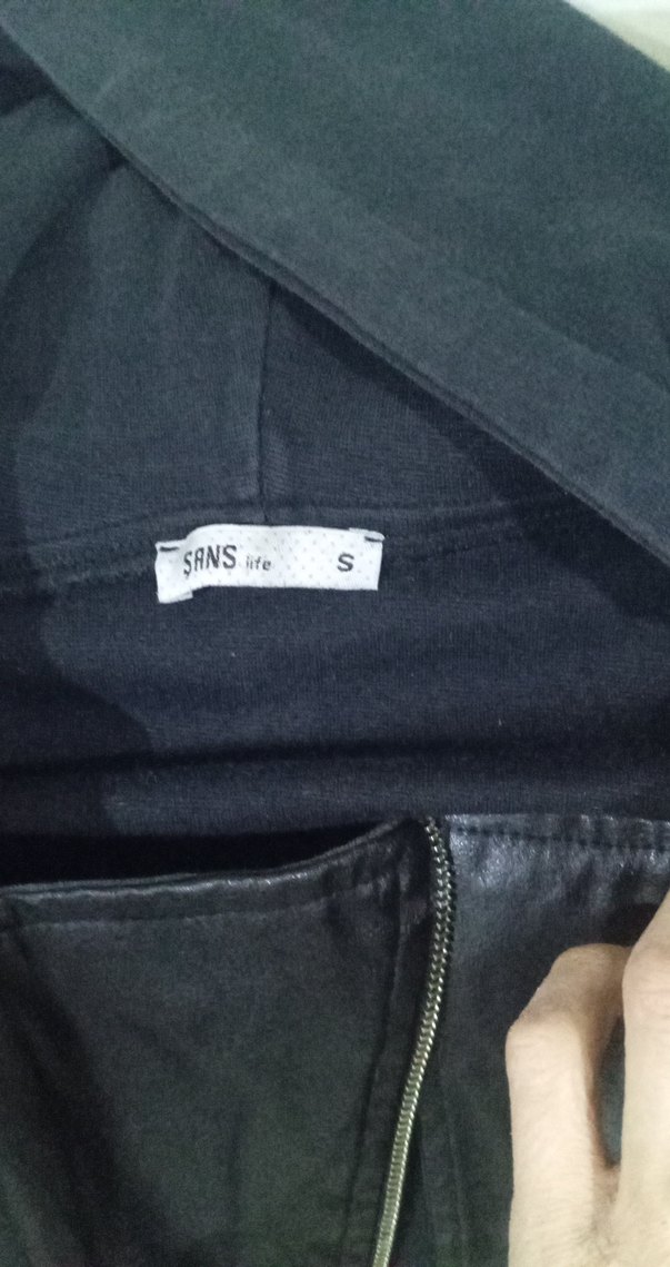 Siyah Deri Biker Ceket Yüksek Yakalı - Görsel 2