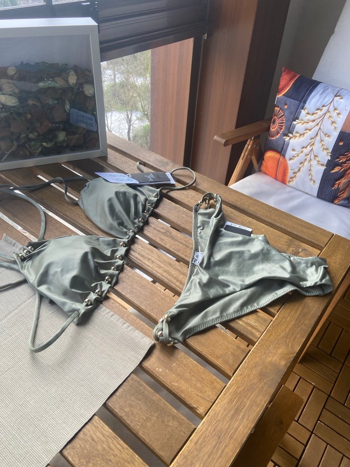 İpli Askılı Kemer Detaylı Haki Bikini - Görsel 2