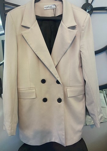 Bej Düğmeli Mini Kadın Blazer Ceket - Görsel 2