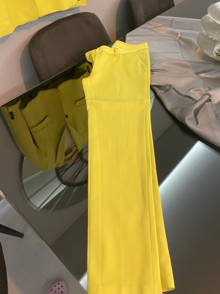 Sarı Düğmeli Kadın Blazer Ceket pantolon - Görsel 4