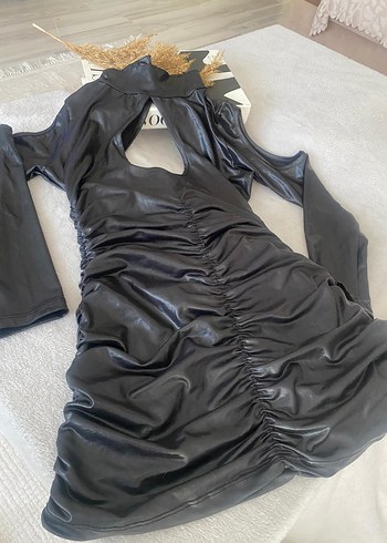 mini kadın deri elbise - Görsel 4