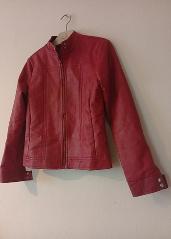 Kırmızı Kadın Deri Ceket - Görsel 4
