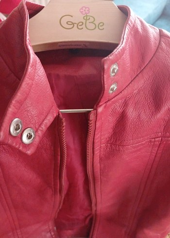 Kırmızı Kadın Deri Ceket - Görsel 3