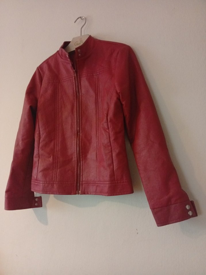 Kırmızı Kadın Deri Ceket - Görsel 4