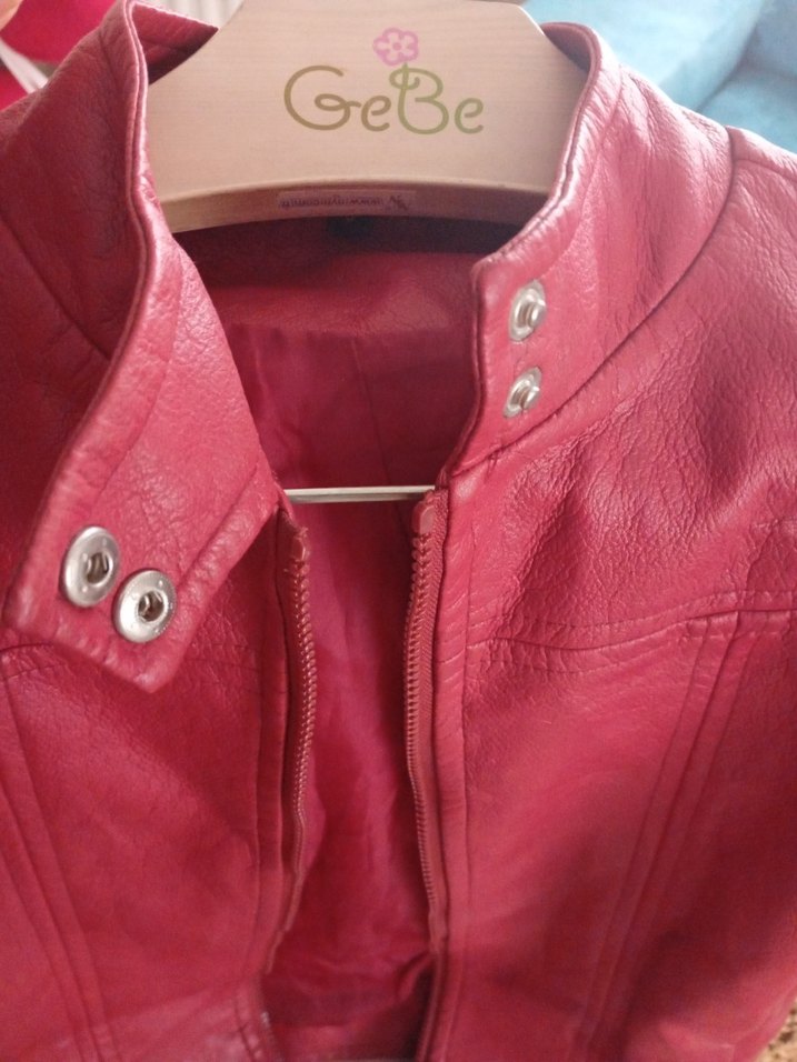 Kırmızı Kadın Deri Ceket - Görsel 3