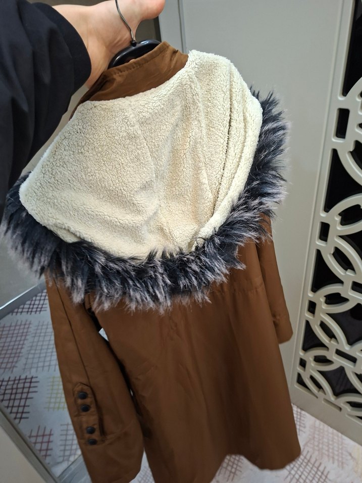 kahverengi Uzun Kadın Kışlık mont - Görsel 4