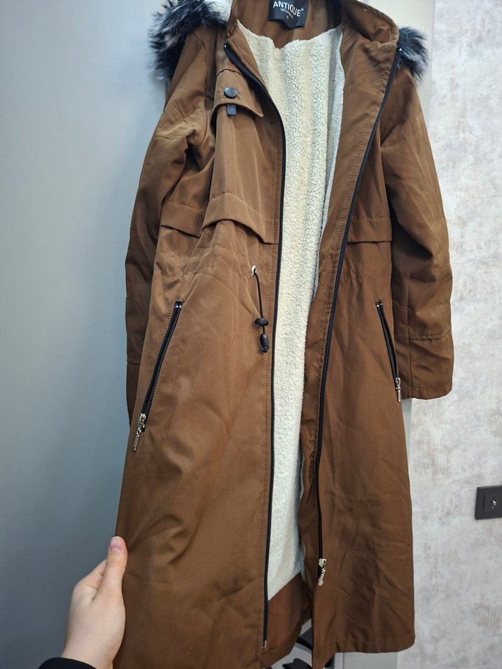 kahverengi Uzun Kadın Kışlık mont - Görsel 3