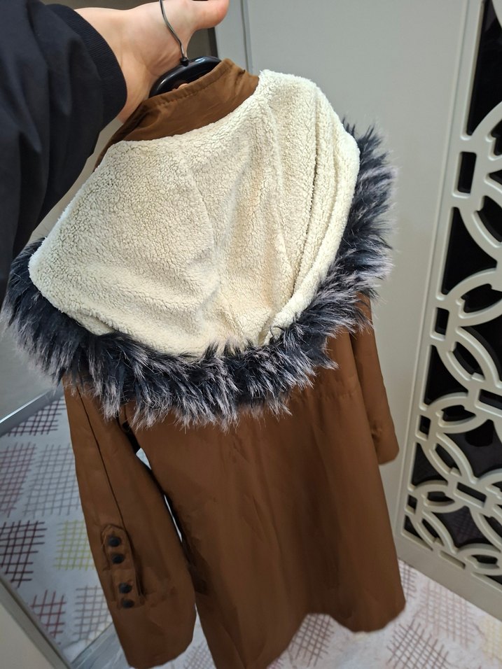 kahverengi Uzun Kadın Kışlık mont - Görsel 5