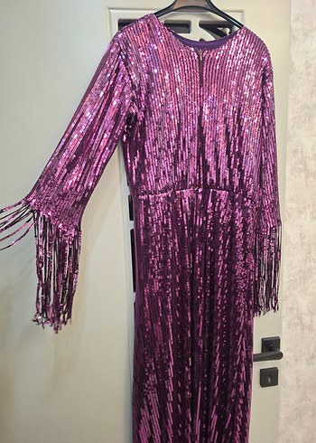 Mor Püsküllü Uzun Abiye Elbise - Görsel 4