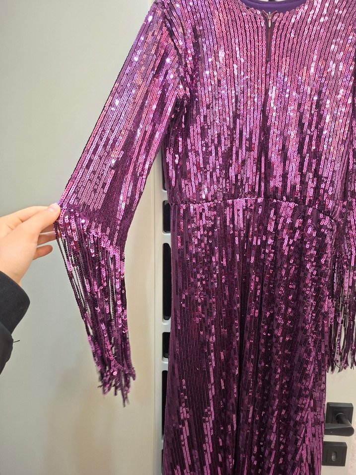 Mor Püsküllü Uzun Abiye Elbise - Görsel 3