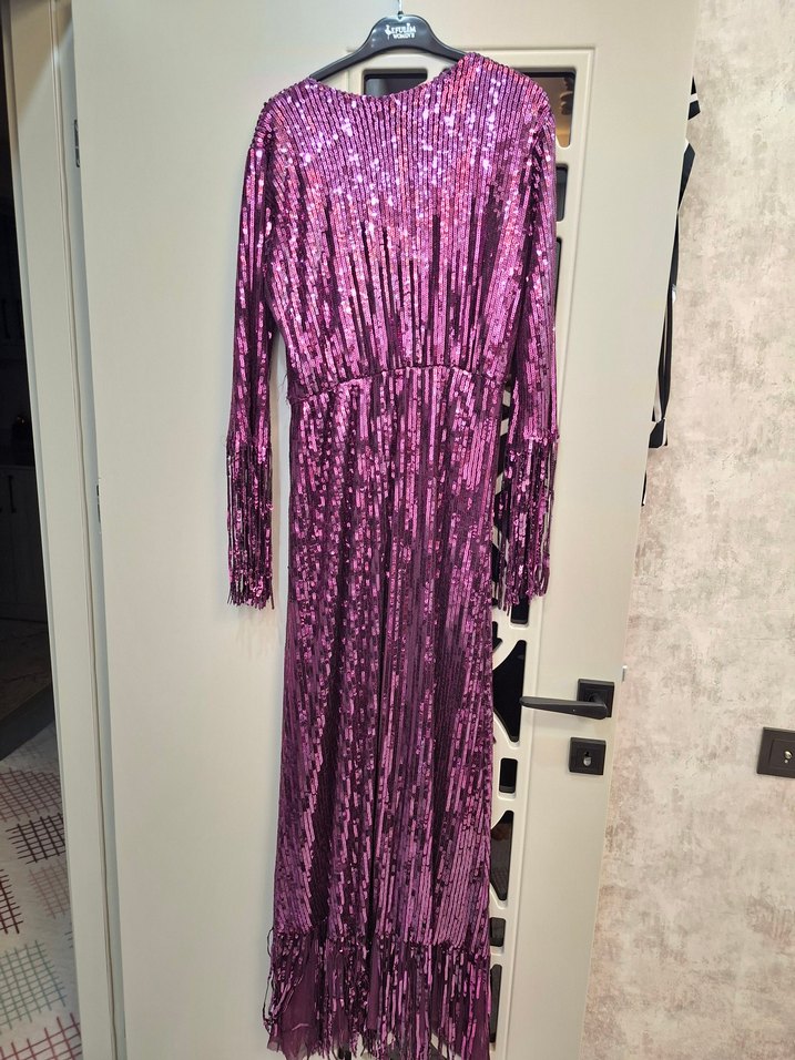 Mor Püsküllü Uzun Abiye Elbise - Görsel 2