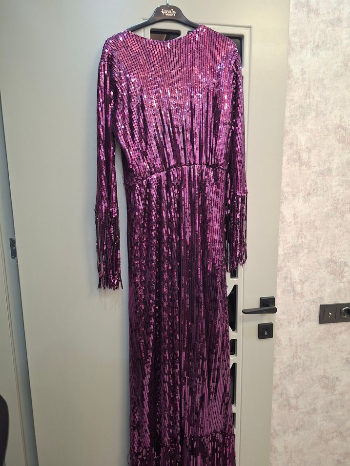 Mor Püsküllü Uzun Abiye Elbise - Görsel 5