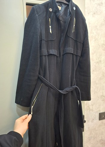 Kadın siyah Uzun Kemerli Kaban - Görsel 2