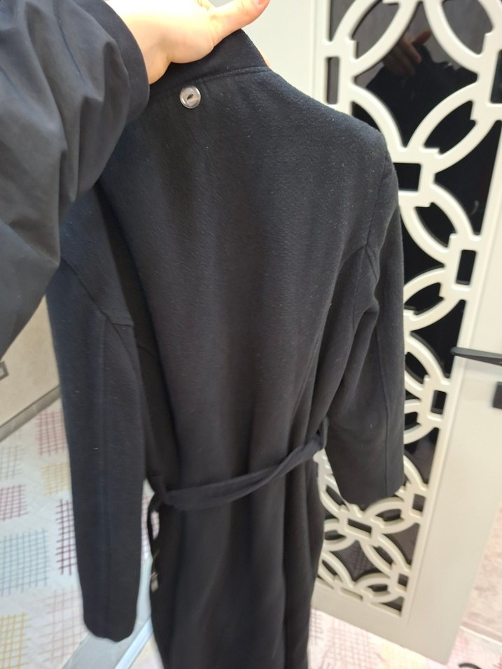 Kadın siyah Uzun Kemerli Kaban - Görsel 3