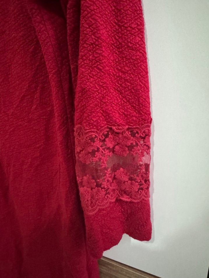 Kadın Kırmızı Triko Midi Elbise - Görsel 2