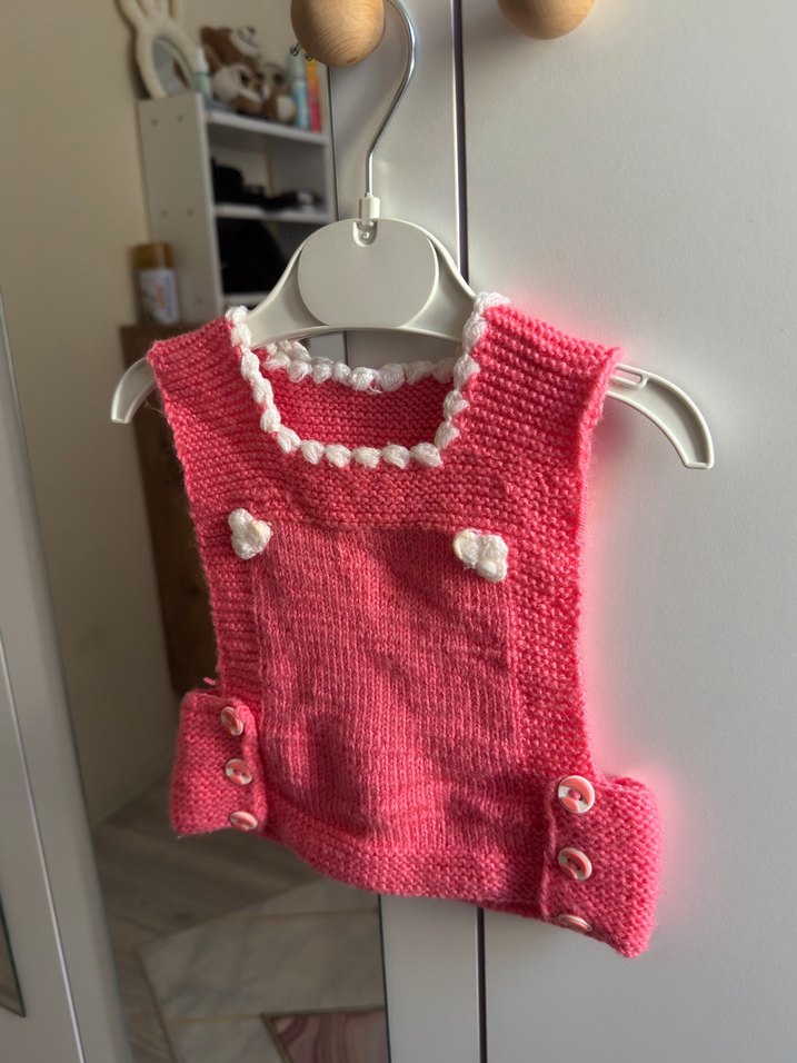 Pembe Örgü Kız Bebek üst - Görsel 2