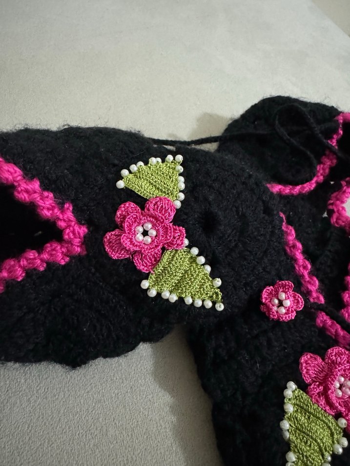 Nakışlı Örgü Kadın Ev patigi - Görsel 4