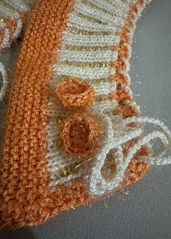 Nakışlı Örgü Beyaz Kadın patik - Görsel 3