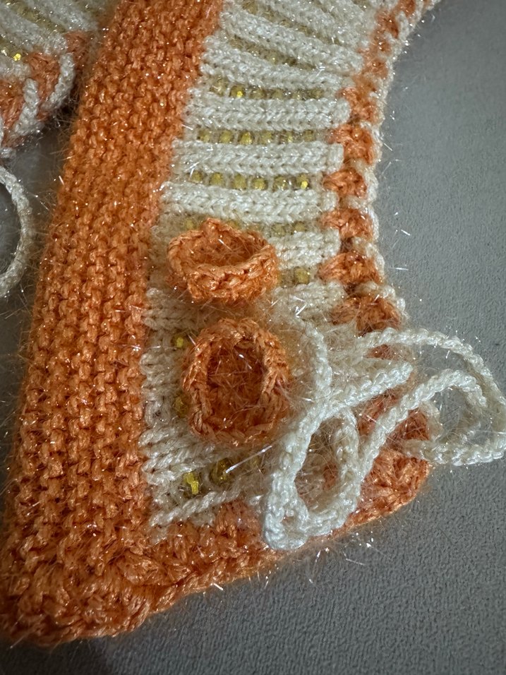 Nakışlı Örgü Beyaz Kadın patik - Görsel 3