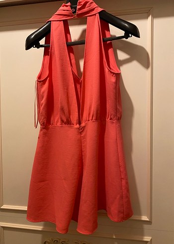 Pembe V Yaka Midi Kadın Tulum - Görsel 3