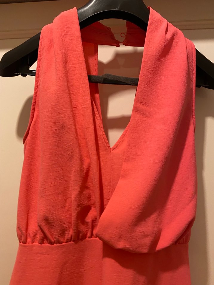 Pembe V Yaka Midi Kadın Tulum - Görsel 2