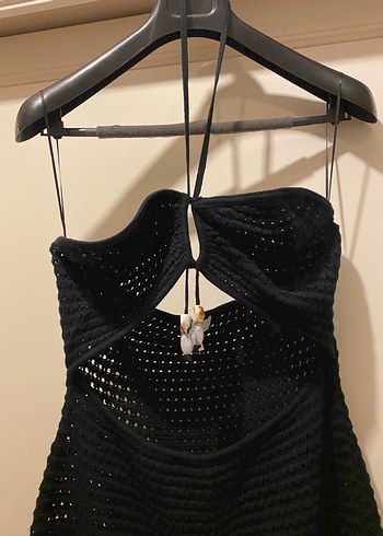 Siyah Straplez Uzun Örgü Elbise - Görsel 2