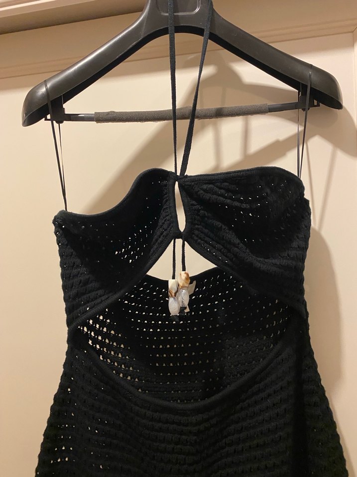 Siyah Straplez Uzun Örgü Elbise - Görsel 2