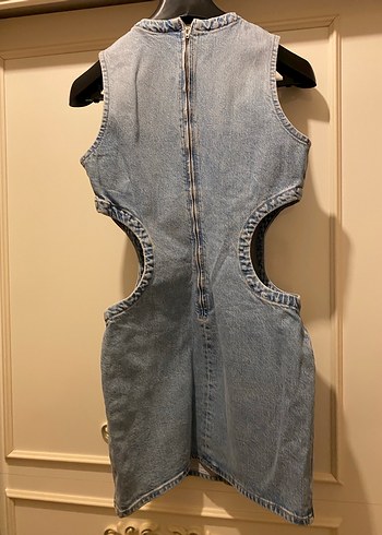 Kadın Mavi Kot Kemerli Midi Elbise - Görsel 2