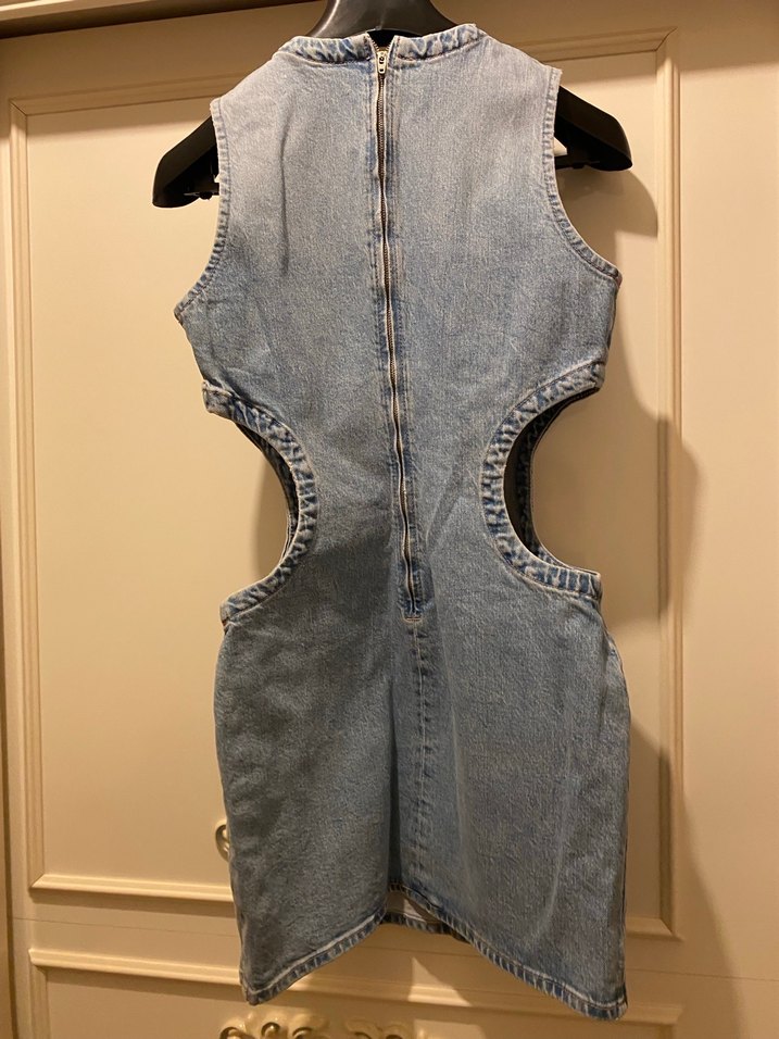 Kadın Mavi Kot Kemerli Midi Elbise - Görsel 2