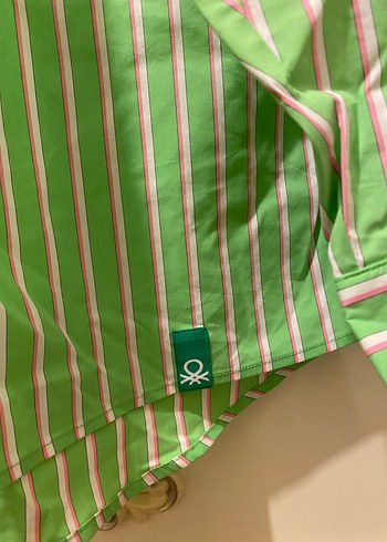 Yeşil Çizgili Uzun Kollu Kadın Gömlek - Görsel 2
