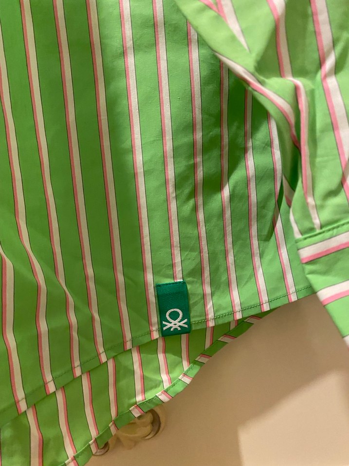Yeşil Çizgili Uzun Kollu Kadın Gömlek - Görsel 2