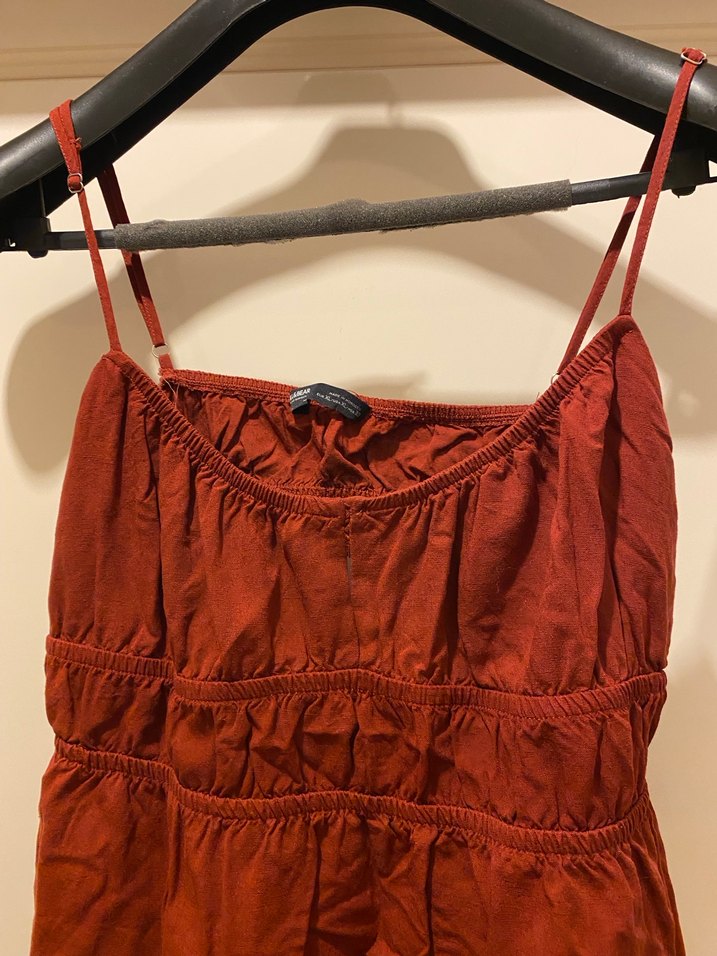 Kırmızı Bohem Midi Keten Elbise - Görsel 2