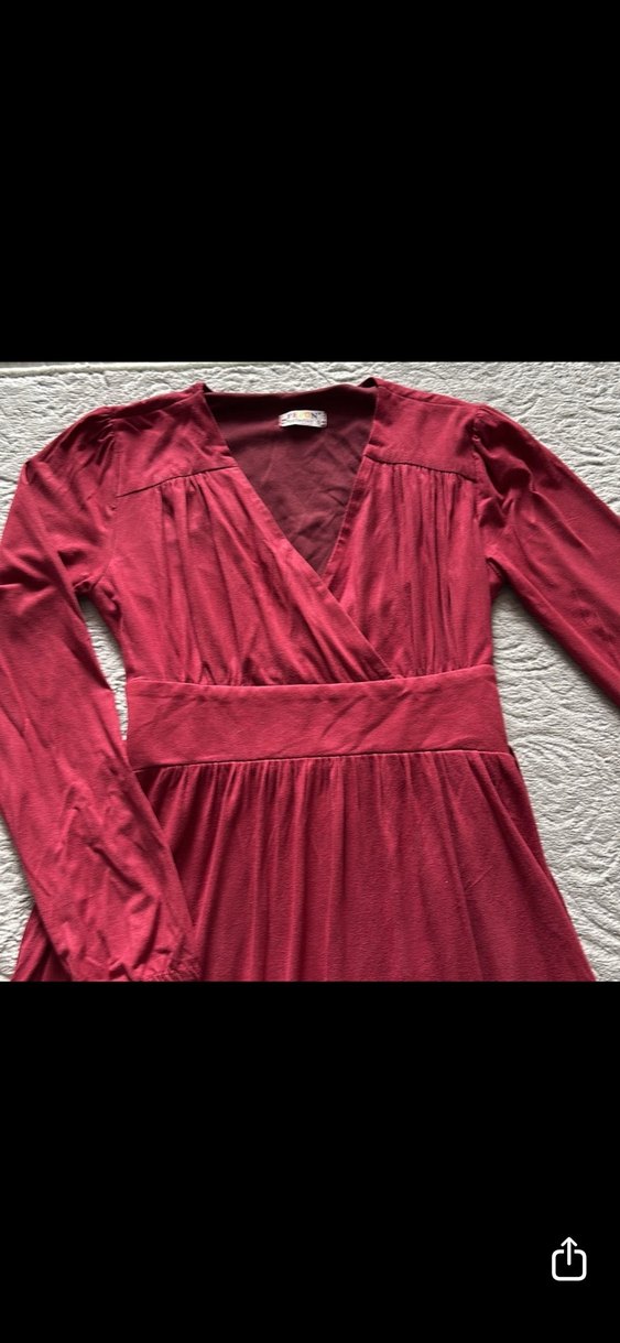 Bordo Uzun Kollu Fırfırlı Uzun Elbise  s beden - Görsel 2