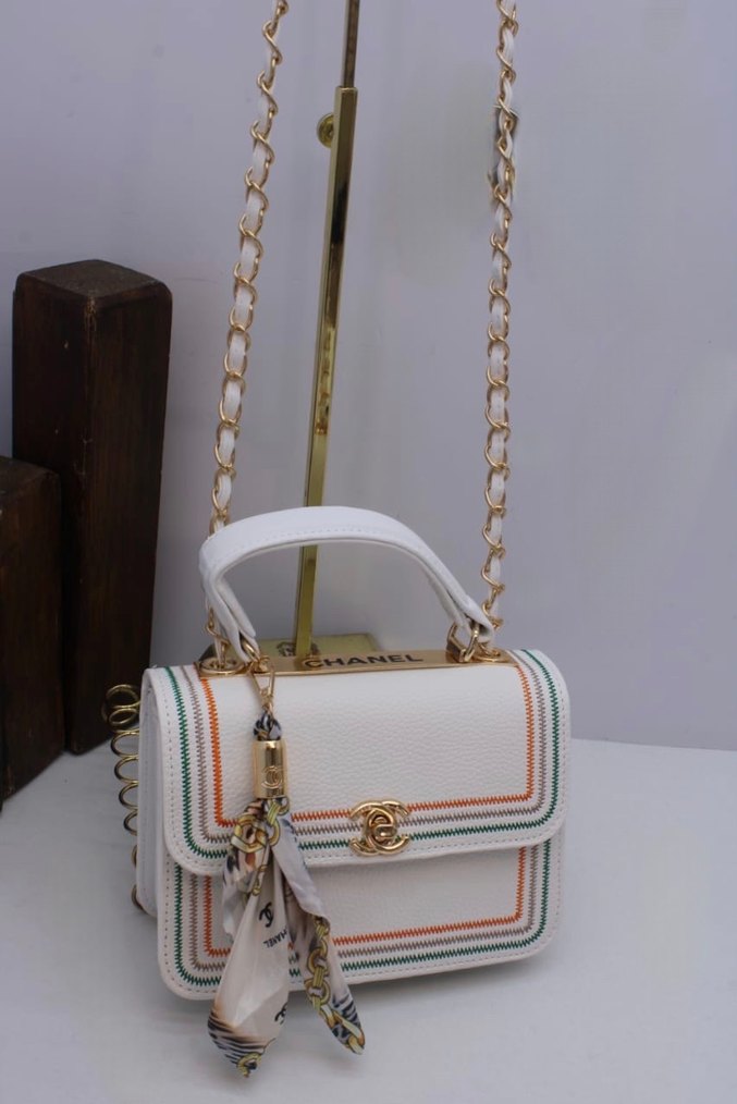 Renkli Desenli Zincir Detaylı Deri Kadın Çanta - Görsel 2