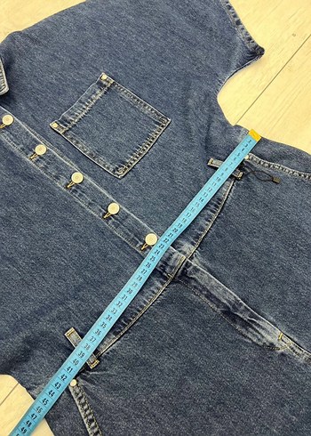 Kadın Lacivert Kemerli Denim Tulum - Görsel 3